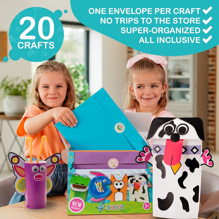 Craftikit® 20 Award-Winning Animal Toddler Arts and Crafts for Kids Ages 3-10 Years, All-Inclusive Animal Craft Kits, Fun Toddler Craft Box for Girls, Boys in Preschool Alura