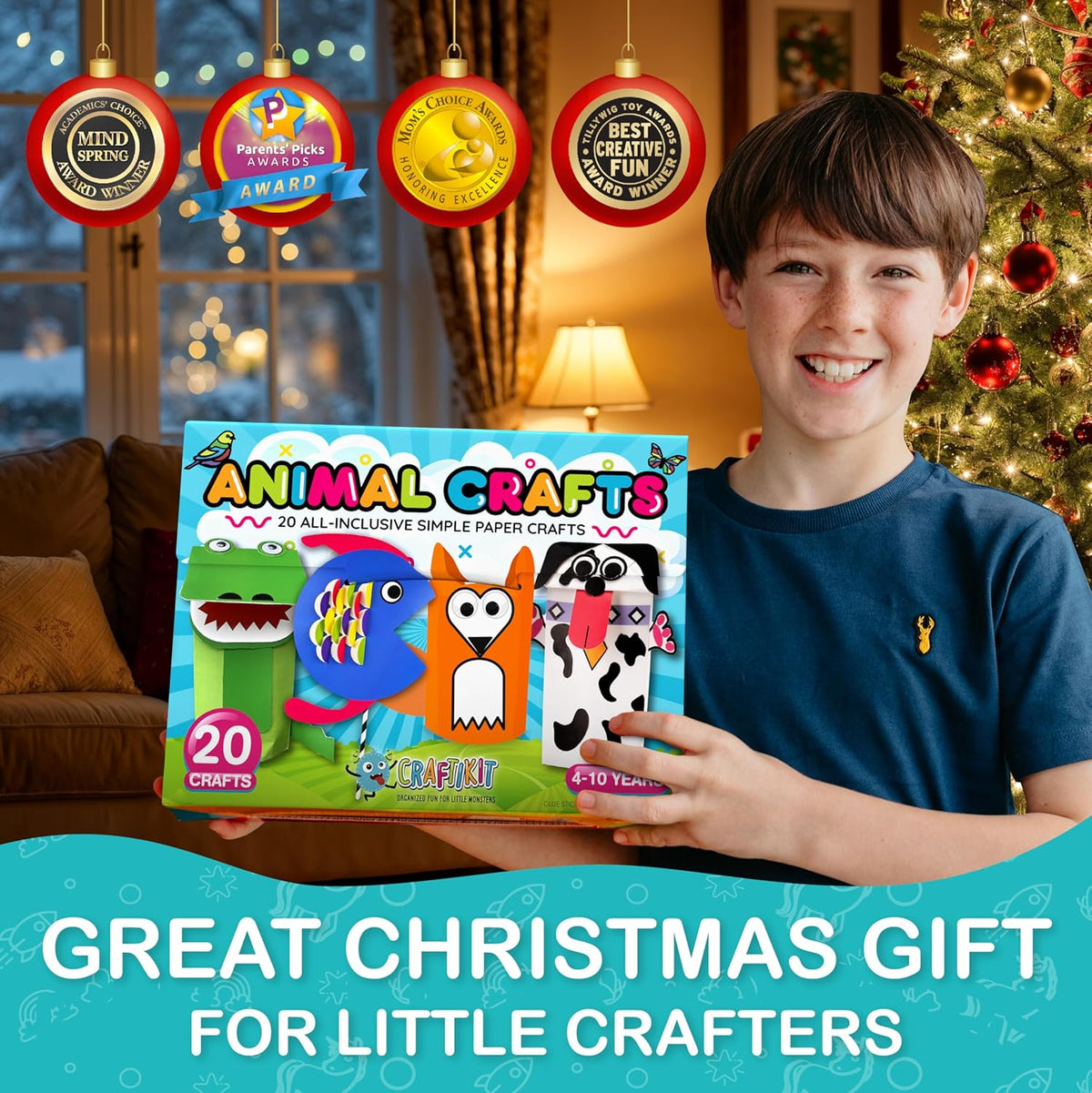 Craftikit® 20 Award-Winning Animal Toddler Arts and Crafts for Kids Ages 3-10 Years, All-Inclusive Animal Craft Kits, Fun Toddler Craft Box for Girls, Boys in Preschool Alura